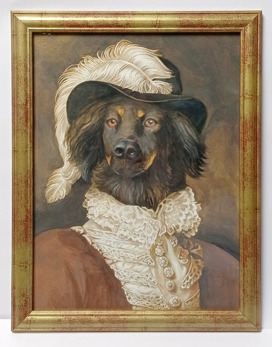 Portrait personnalisé réaliste, animaux animal chien chat, vintage, costume d'époque, peint à la main, dessiné, tableau, sans cadre