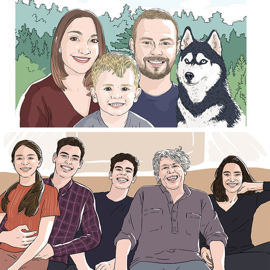 Portrait personnalisé digitale réaliste - numérique, illustration personnalisée réaliste, portrait de famille, portrait dessiné, cadeau