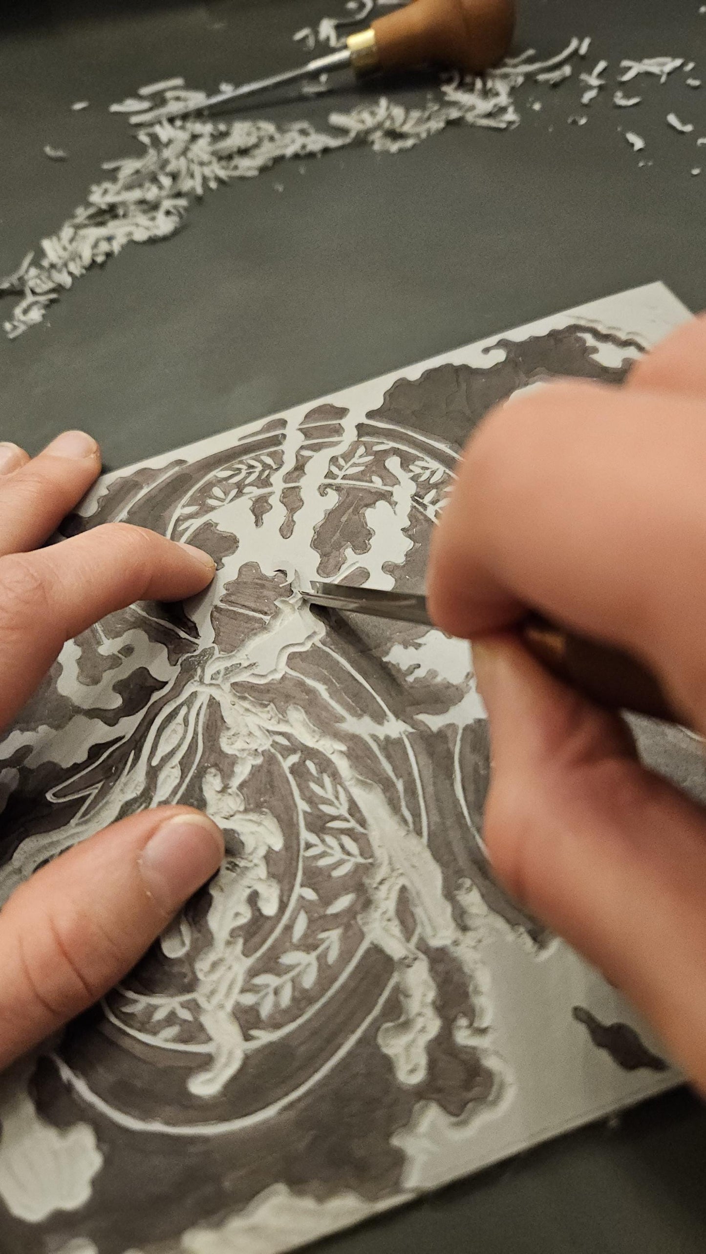 Linogravure - Dragon, nuage, fumée, fantasy, créature - linocut - print, affiche, art mural, décoration d'intérieur - édition limitée 50 ex