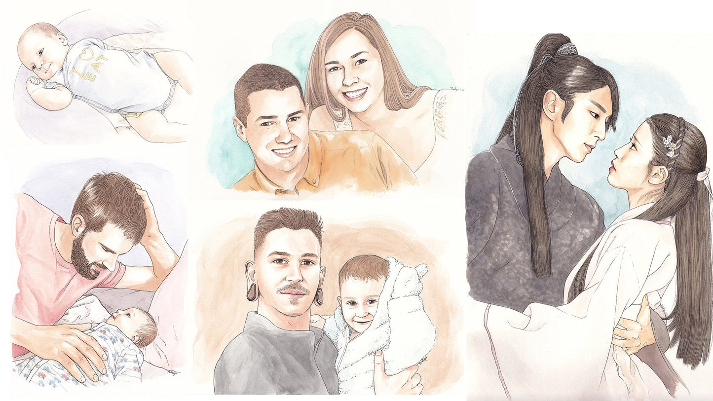Portrait personnalisé - Aquarelle, illustration personnalisée réaliste, photo personnalisée, portrait dessiné, idée cadeau fait main