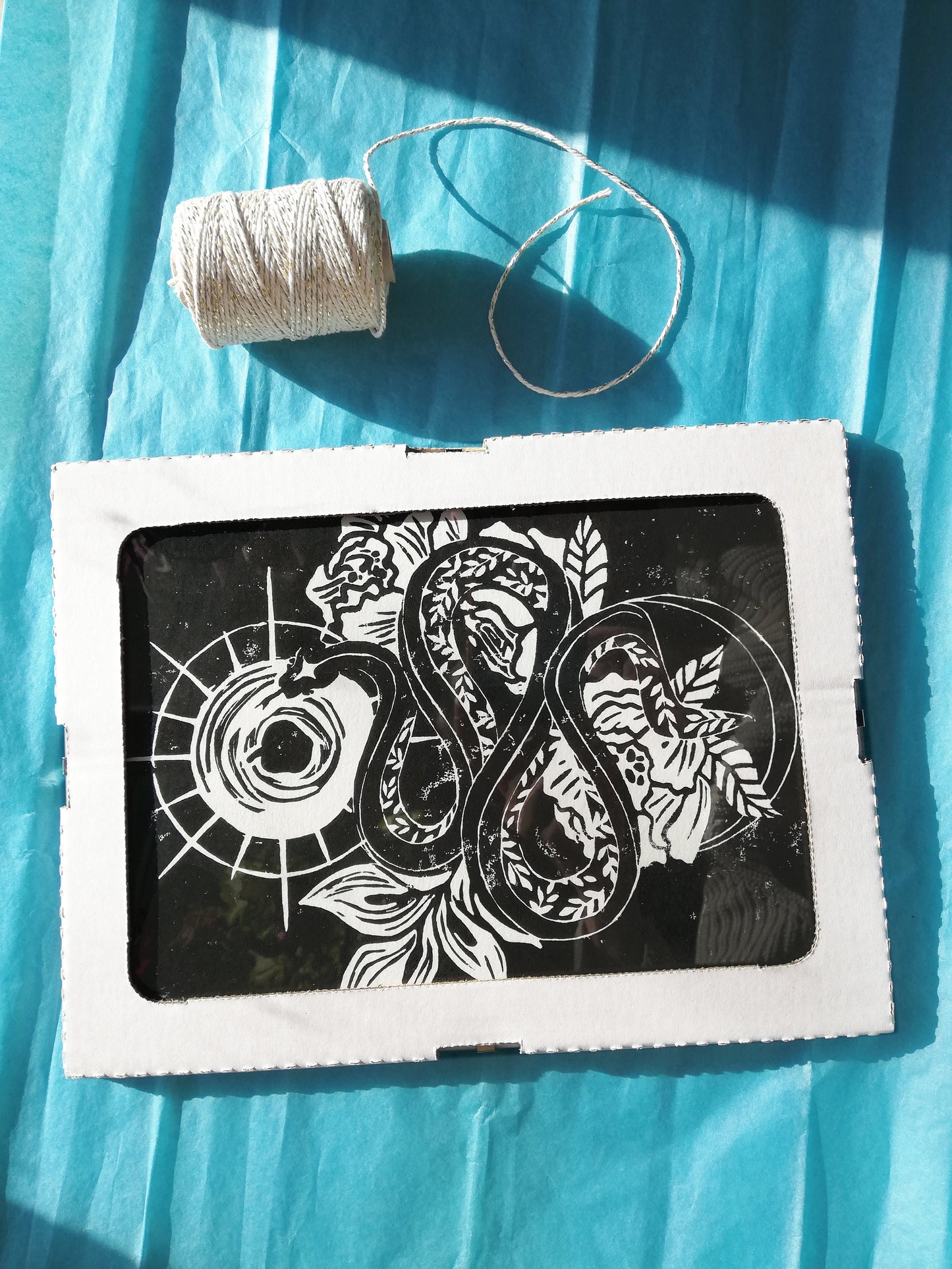 Linogravure - Tatoo serpent - linocut - print - impression à la main - édition limitée à 50 exemplaires