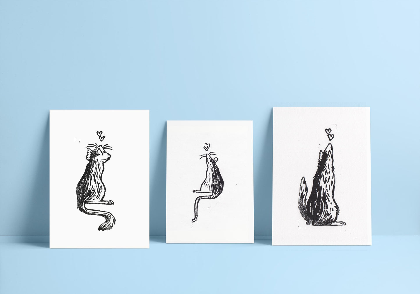 Linogravure animaux de compagnie - Chat, rat ou chien - art mural, déco, print, imprimé à la main, création artisanale