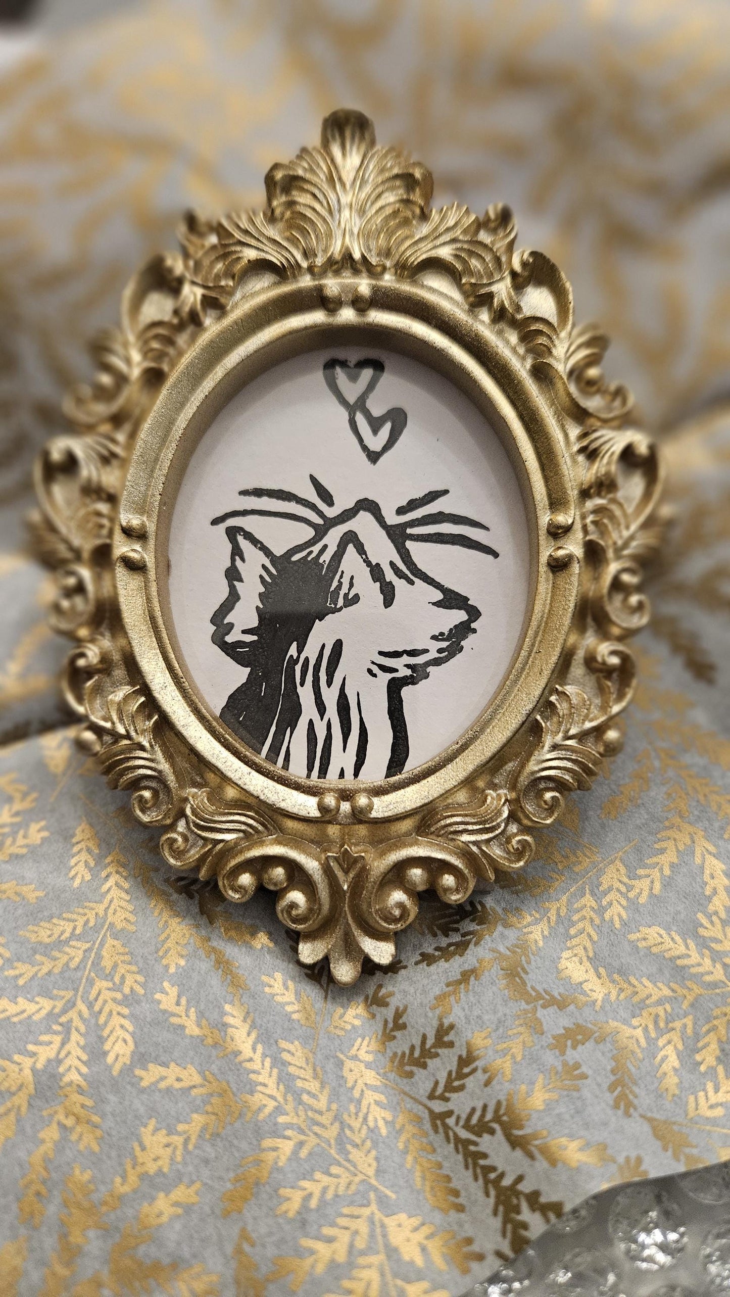 Mini cadres dorés linogravure chat