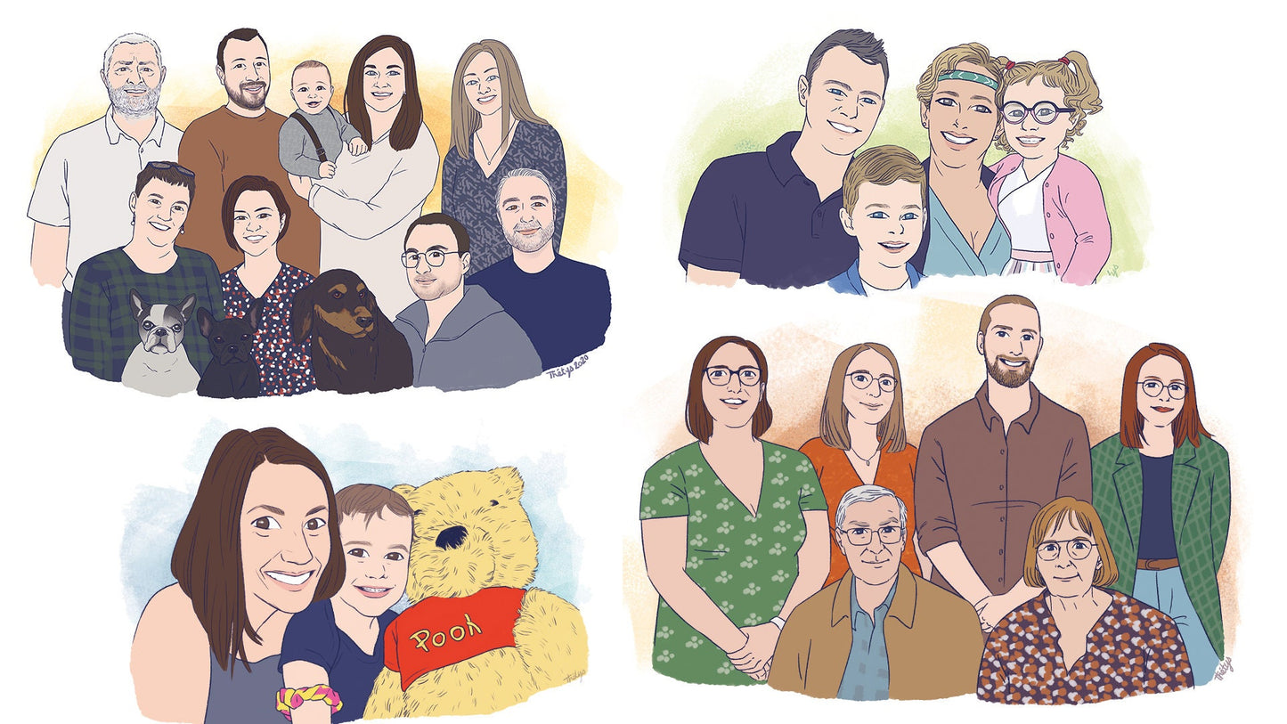 Portrait de famille personnalisé - style BD - numérique, illustration personnalisée, photo personnalisée, portrait dessiné, cadeau, cartoon