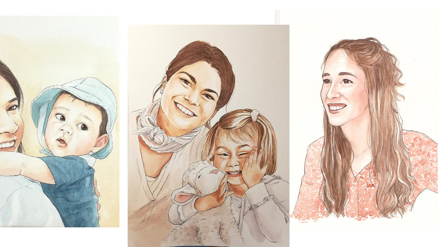 Portrait personnalisé - Aquarelle, illustration personnalisée réaliste, photo personnalisée, portrait dessiné, idée cadeau fait main