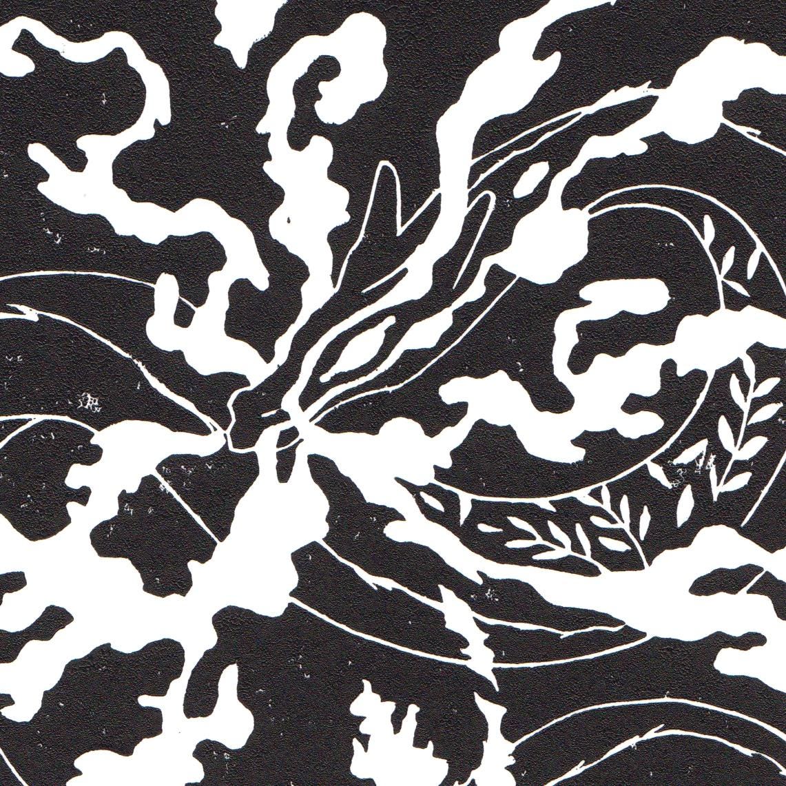 Linogravure - Dragon, nuage, fumée, fantasy, créature - linocut - print, affiche, art mural, décoration d'intérieur - édition limitée 50 ex