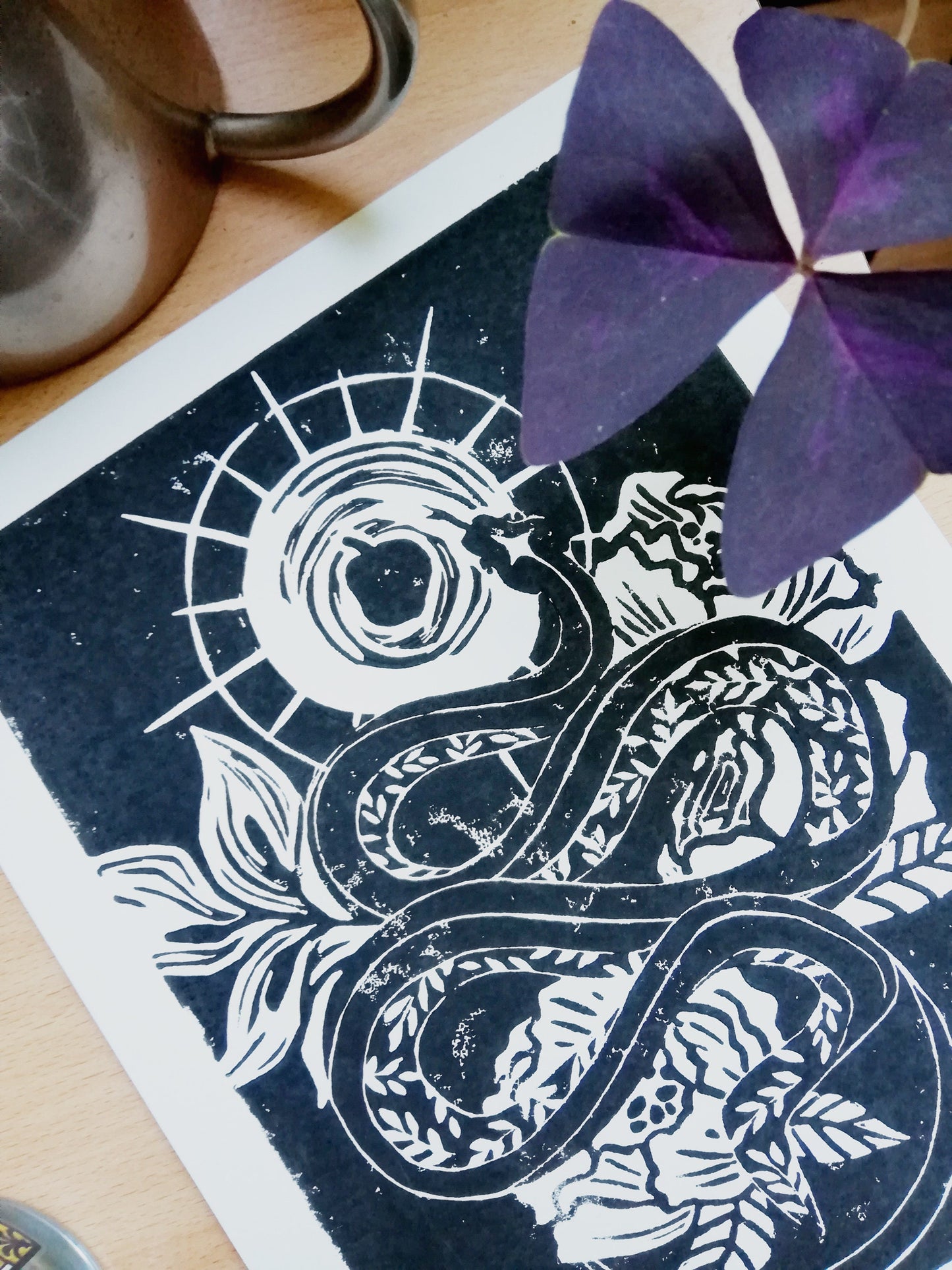 Linogravure - Tatoo serpent - linocut - print - impression à la main - édition limitée à 50 exemplaires