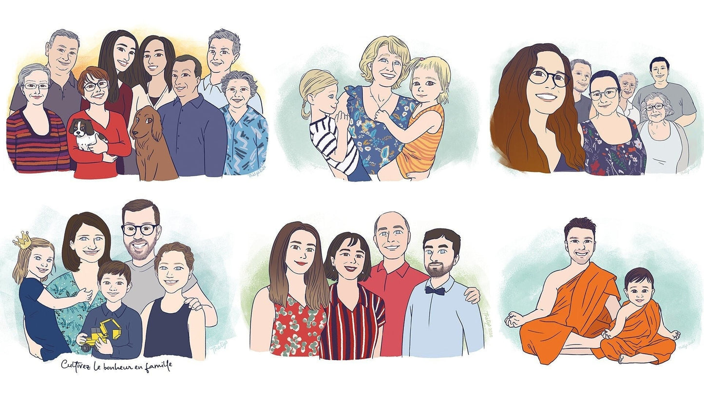 Portrait de famille personnalisé - style BD - numérique, illustration personnalisée, photo personnalisée, portrait dessiné, cadeau, cartoon