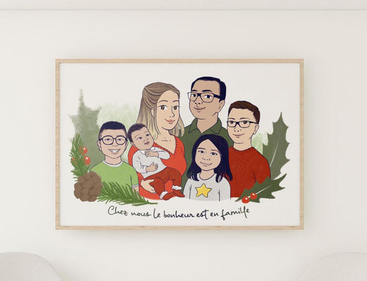 Portrait de famille personnalisé - style BD - numérique, illustration personnalisée, photo personnalisée, portrait dessiné, cadeau, cartoon
