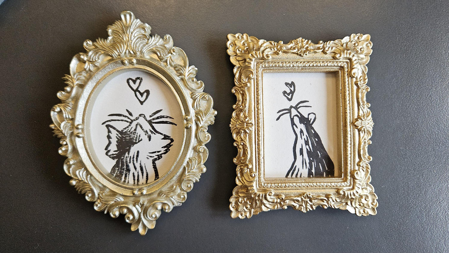 Mini cadres dorés linogravure chat