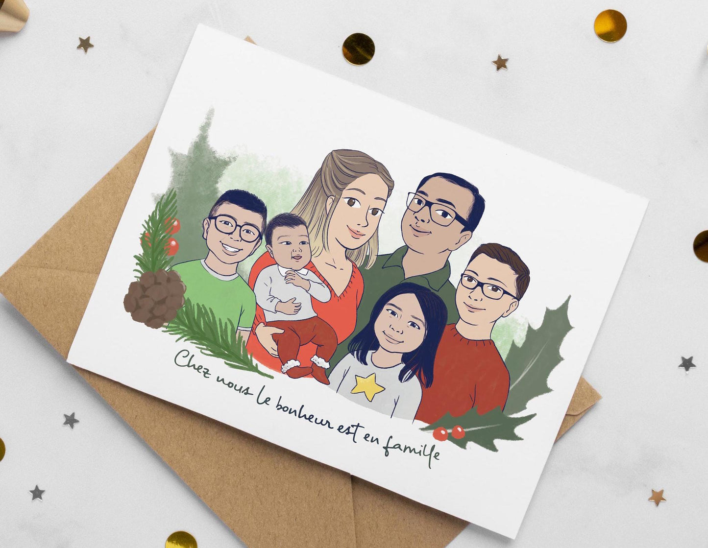 Portrait de famille personnalisé - style BD - numérique, illustration personnalisée, photo personnalisée, portrait dessiné, cadeau, cartoon