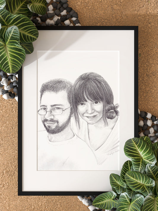 Portrait personnalisé - mine de plomb, dessin personnalisé réaliste d'après photo, idée cadeau fait main à offrir, artiste, crayon de papier